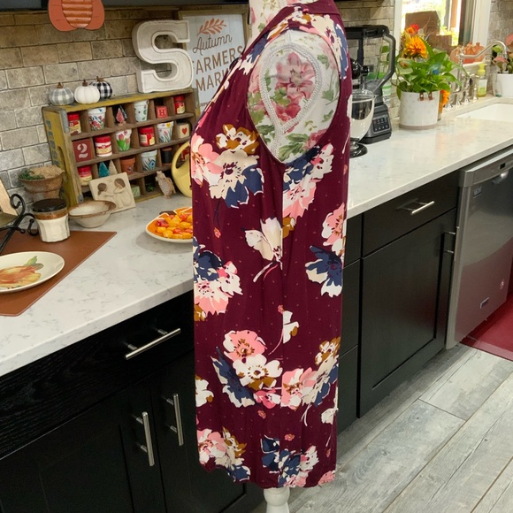 Old Navy Womens Small Dress Shift Burgundy Floral Print V Neck Tie Neckline - Picture 6 of 12
